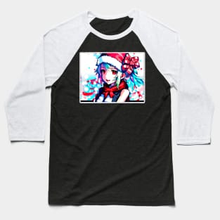 Anime Girl Christmas Hat Blue Green Hair Baseball T-Shirt